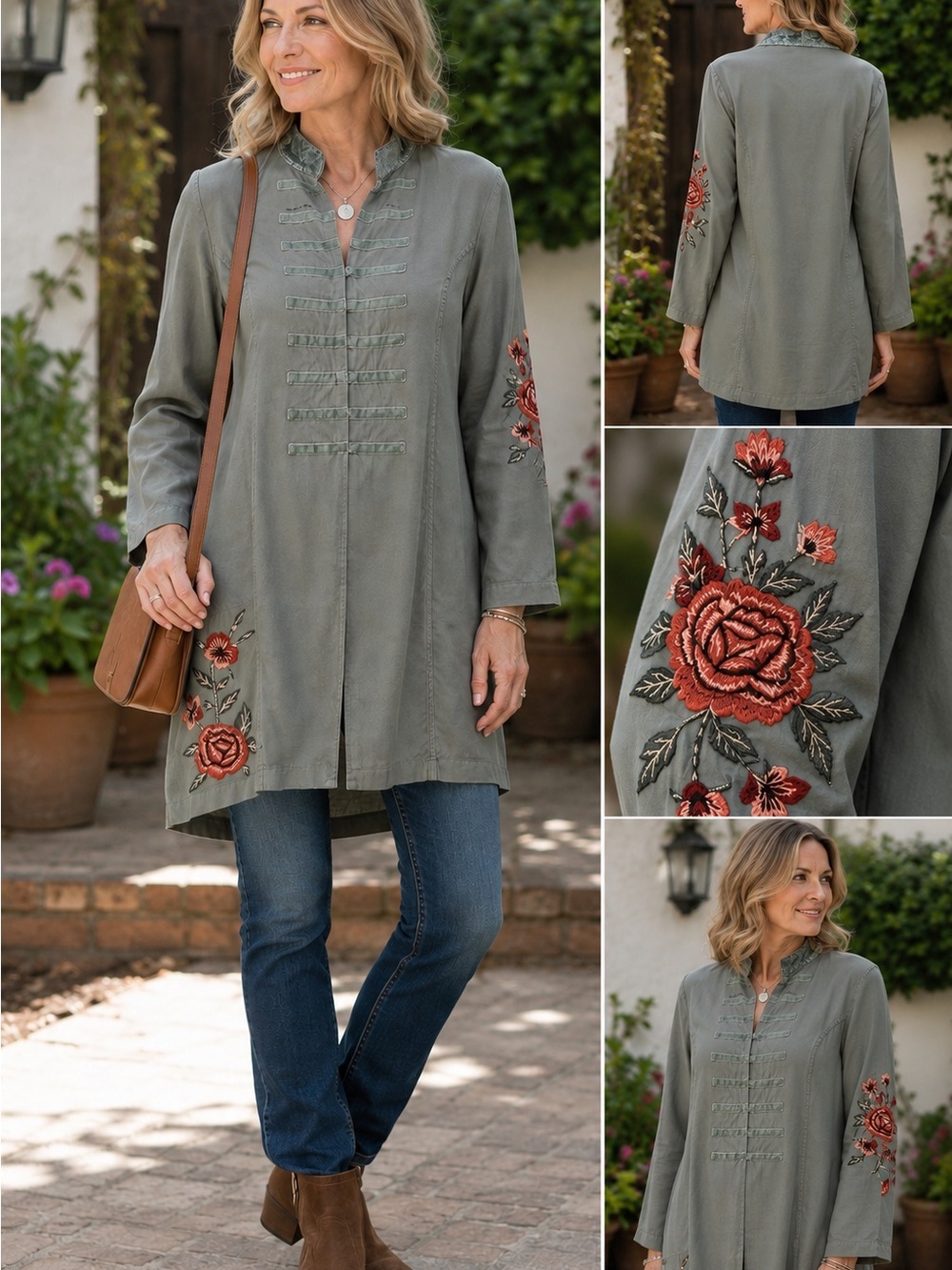 April Cornell Prague Jacket Tunic Vintage Sage Embroidered Rayon NWT S